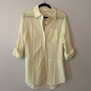NWT Soft Surroundings Yellow Striped Button Down Shirt Women's size Medium